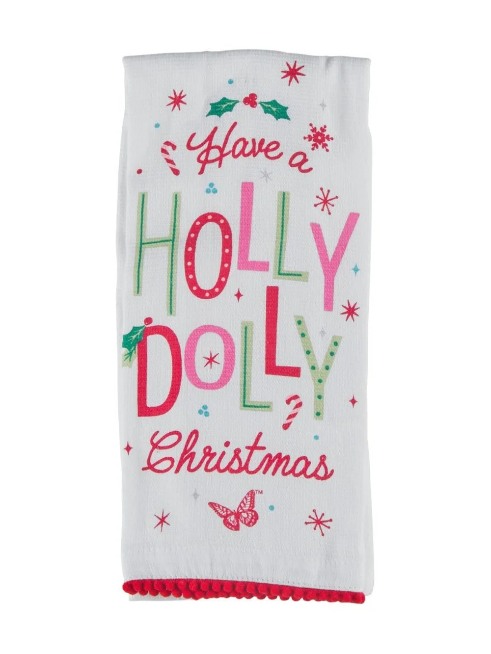 Dolly Parton Holly Dolly Christmas Kitchen Towel  White Pink Red Green